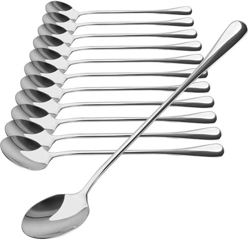 COM-FOUR® set di cucchiai da 12 pezzi - cucchiaio con manico lungo - cucchiaio per latte macchiato - cucchiaio per gelato - cucchiaio da caffè (12 pezzi - cucchiaini da gelato 19,5 cm)