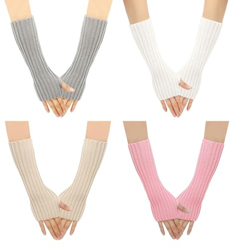 EUPSIIU 4 Pares Mitones de Punto Caliente, Guantes Invierno Sin Dedos, Termicos para el Clima Frío Al Aire Libre, Talla Única (Multicolor)