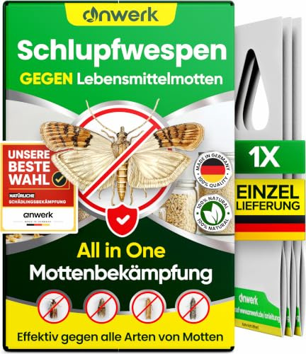 anwerk® Schlupfwespen gegen Lebensmittelmotten - 1 Karte à 1 Lieferung - Effektiv Lebensmittel Motten bekämpfen - Alternative zur Mottenfalle, Mottenspray, Pheromonfalle (1x Karte à 1 Lieferung)