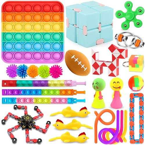 Chennyfun Stressabbau-Spielzeug Set,27 Pcs Sensory Zappeln Anti Stress Spielzeug-Infinity Cube Sensorisches Spielzeug Set,Spinner Fidget Toys Set Für Kinder Und Angst Mit Angstlust, Autismus Und ADHS