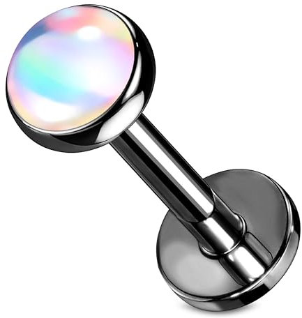 Stachelkleid Labret Piercing Opal Chirurgenstahl 316l 1,2mm Größe Ohrstecker Helix Tragus Nasenpiercing Universalpiercing Lippenpiercing Innengewinde Farben 6/ 8mm Lang Schwarz/Kristall, 8 mm