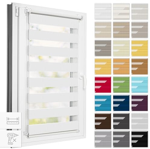 Estika Doppelrollo Klemmfix ohne Bohren, Breite alle 1 cm - 70 cm x 220 cm - Weiß - Tag und Nacht Duo Rollo, Rollos für Fenster ohne Bohren, Fenster sichtschutz