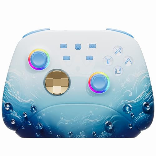 Mytrix Wireless Pro Controllers with Charging Dock, Bluetooth Controller with Hall Effect Joysticks/Hall Trigger (No Drift) for Nintendo Switch, Windows PC iOS Android Steam - Focalors Blue