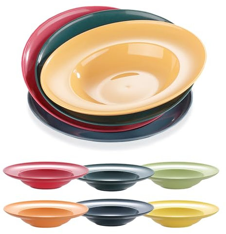 imposyu Set 6 Platos de Pasta Platos Hondos Sopa Sencillo y Hermoso Platos Plastico Reutilizables para Pasta Ensaladas Filetes (23cm, 300ml)
