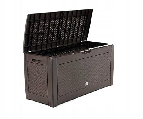 310L Garden Storage Box Umber Plastic Outdoor Indoor Organizer Rattan Look Brown Patio Chest Modern Large