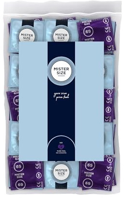 MISTER SIZE Kondomer – Extra Tunna & Ultra Mjuka – Naturlig Känsla – Extra Glid – Perfekt Passform – Naturlig Gummilatex – Maximal Säkerhet – 100-pack, 69 mm