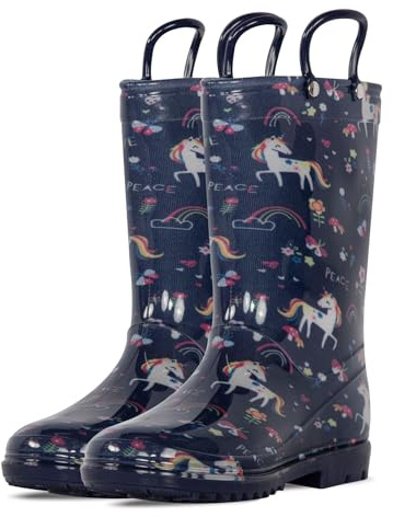 A2Z 4 Kids Girls Unicorn Rain Boots Waterproof Wellies with Handles | Non-slip lightweight galoshes for puddles snow and outdoor adventures
