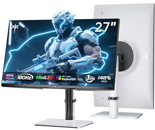 KTC Mini LED Monitor 27 Inch | Gaming Monitor | 2K@180Hz QHD (2560x1440P) | VESA Display HDR1400 | 1ms | Adaptive Sync | 148% sRGB | HDMIx2, DPx1 | Vertical and Wall Mounting Support | White M27T6