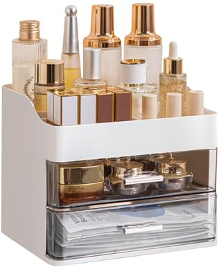 DASITON Organizer Trucchi con 2 Cassetti, Organizzatori per Cosmetici di Grande Capacità, Porta Trucchi Organizer da Bagno e Toletta, Organizzatore Trucchi per Cosmetici, Profumi, Lozioni (Bianco)