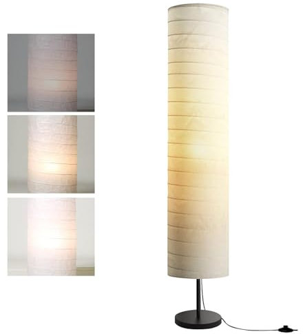 WY8 Floor Lamp - 116 cm Tall Japanese-Style Paper Shade | Soft Ambient Mood Light | Polished Metal Base | E27 Bulb Holder | Minimalist Tower Design for Living Room, Bedroom or Office