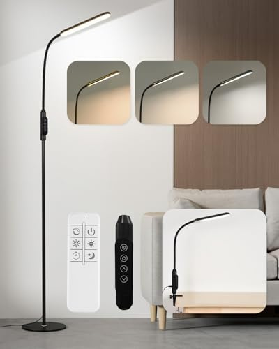 Trongle LED Floor Lamp, 2-in-1 Reading & Floor Lamp with Remote and Touch Control, 3 Color Temperature & 15 Brightness Levels, 360°Dimmable Gooseneck Standing Lamps for Living Room, Bedroom, Office
