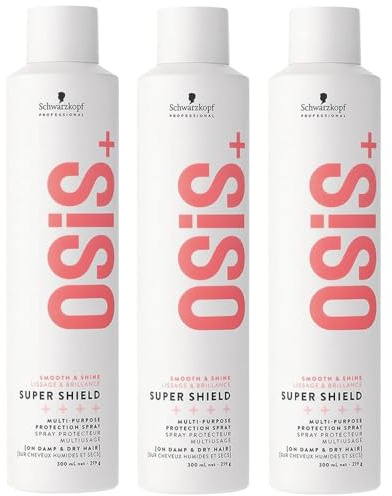 Schwarzkopf Professional OSiS Super Shield Spray Thermoprotecteur Multiusages Protection Thermique Pour Cheveux Longs Réduire L'Emmêlement Contre Le Teint Terne 300 ml - lot de 3