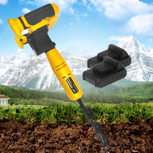 Electric Post Hole Digger with Spiral Auger, Cordless Garden Drill for Easy Fence Installation, Includes 2 Batteries for Extended Use