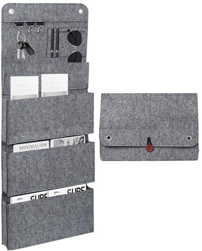 ESYFOR Organizador Colgante con 6 Bolsillos y 3 Ganchos, Organizadores Colgantes de Fieltro 80 x 32 cm Estante de Colgar Práctico Organizadora de Puerta para Dormitorio, Sala de Estar, Baño