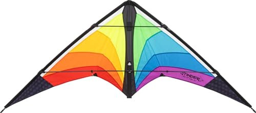 HQ 116521 - Stinger Rainbow, Zweileiner Lenkdrachen Allround, ab 14 Jahren, 70x164cm, inkl. 50kp Dyneemaschnüre 2x25m auf Winder mit Schlaufen, 3-6 Bft