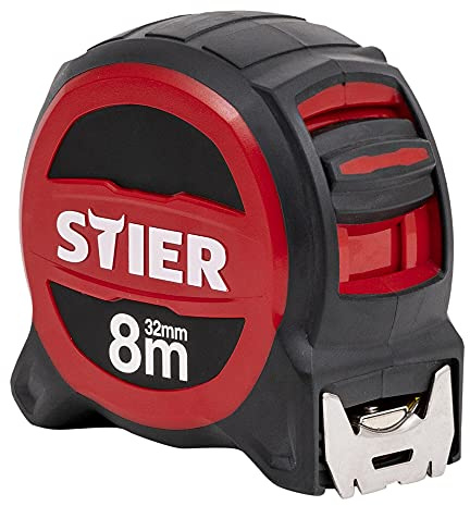 Mètre de poche STIER Premium 8 m x 32 mm avec aimant et crochet en acier inoxydable