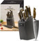 NANFANG BROTHERS Damaskus Küchenmesser Set Holzmessergriff Chef Damastmesser Set, Japanische Profiküche Scharfes Messerset Damaskus mit Buchenmesserblock, 67 Lagen VG10 Damaststahl (Grau)