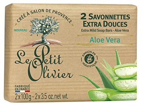 Extra Mild Soap Bars - Aloe Vera by Le Petit Olivier for Men - 2 x 3.5 oz Soap