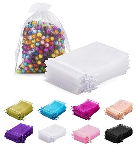 RXING 100 Stück Organzasäckchen, 10x15 cm Geschenkbeutel Organza Säckchen Geschenk Schmuck Hochzeit Bonbonsbeutel Für Festival Party und Hochzeit (White)
