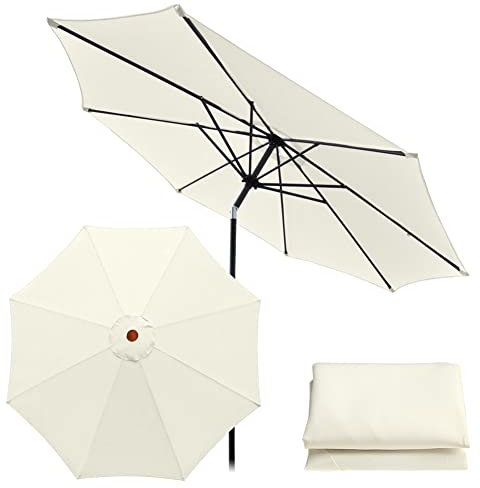 Toile de rechange universelle pour parasol de jardin, terrasse, cour, plage, piscine, marché (3 m/6 baleines, blanc)