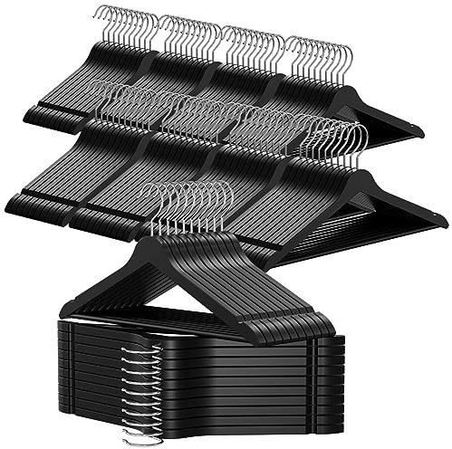 OGIVO Kleiderbügel Holz – 100er Set Holzbügel für Ihre Garderobe – 360° drehbarer Haken – Einkerbungen an den Schultern – Hangers (Schwarz)
