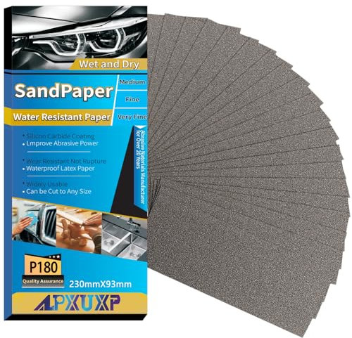 Papel De Lija, 30 Pieza 180 Grano,Papel de lija húmedo y seco, Para La Industria Automotriz de Lijar, molienda de metales，Muebles de Madera de Acabado