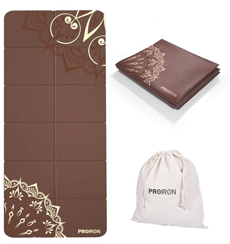 PROIRON Yogamatte Faltbar, Reise Yogamatte rutschfest & leicht 173cm x 61cm x 7mm, Gymnastikmatte mit Tasche für Zuhause und Draußen - Braun