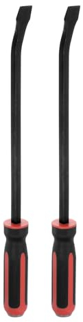 sourcing map 2pcs Angled Tip Pry Bar 18 Inch CR-V Curved Screwdriver Pry Bars with Strike Cap Non-Slip Handle for Lifting and Prying