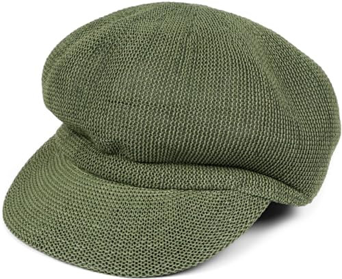 styleBREAKER Damen Papierstroh Ballonmütze Einfarbig, Schirmmütze, Sonnenhut, Bakerboy Schiebermütze, Newsboy Cap 04023096, Farbe:Oliv