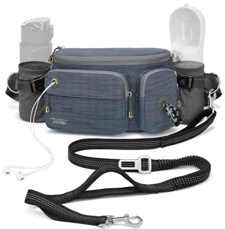 TUDEQU 4-in-1 Hands Free Dog Leash Waist Belt with Dog Walking Fanny Pack,Dog Seat Belt, Waist Leash for Large Dogs,Dog Walking,Hiking,Running,Jogging
