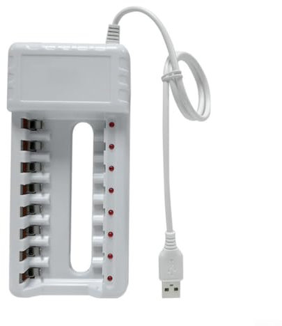 Multi Slot Charger for AA/AAA Rechargeable Batteries, Fast Charging, 8 Slots (WHITE)