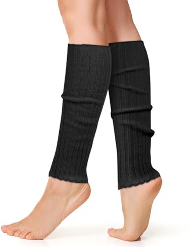 AUYAO Jambière Femme, Douce Guêtres pour Danse, Jambière Tricotées pour Femme et Fille, Y2K Harajuku Style Gothic Lolita Chauffe-jambe Mignon Mode Warmer Chaussettes Tricotées à Hauteur du Genou(Noir)