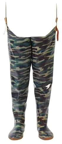 KPHYMOD Watstiefel Watstiefel Für Fliegenfischen, wasserdichte Watstiefel Aus PVC In Camouflage-Optik Für Männer Und Frauen, Hüftstiefel Mit Verstellbarem Kordelzug(43 EU)