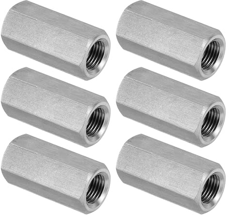 PATIKIL M10 x 1-Pitch Dado Esagonale Lungo Acciaio Inossidabile 304, 6Pz 30mm/ 1.2 L Dadi di Accoppiamento Dado a Barra Lunga Intera Connettore per Barra Filettata, Tono Argento