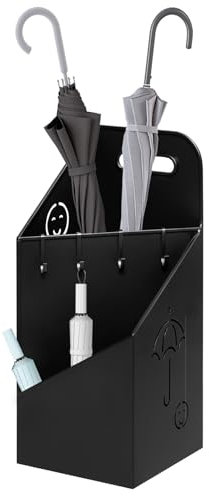 WOLTU Porte-Parapluie Avec 4 Crochets et 2 Zones Séparées, en Métal Antirouille, Motif Évidé, Élément Décoratif pour Couloir et Entrée, Noir, SST14an