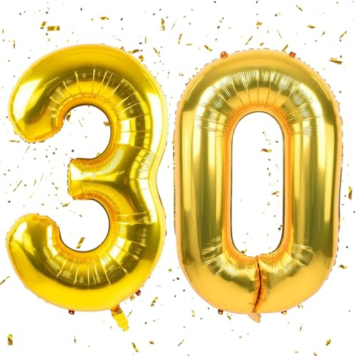 Ballong i form av siffran 30, guld, 101 cm, film, fylld med helium, dekoration för flickor och pojkars 30-årsdag