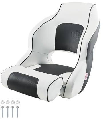 VEVOR Sedile per Barca, Schienale Alto, Sedile Ribaltabile per Barca, con Cuscino in Spugna Spessa e Pelle Impermeabile, Design Ergonomico, per Barche, Yacht, Navi, Bianco e Grigio