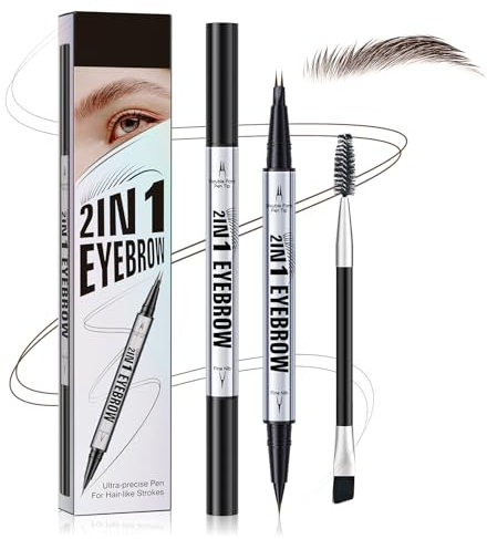 Matita per sopracciglia 2 in 1, penna per sopracciglia a doppia punta, matita liquida per sopracciglia a lunga durata, cosmetici da donna, pennello incluso, Eyeliner (Marrone scuro)
