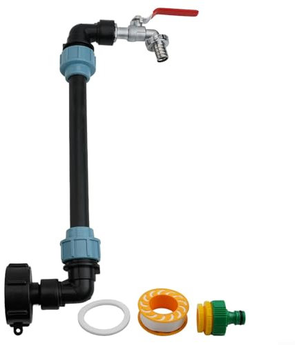 Jonikuper IBC Kit de connexion d'adaptateur de réservoir IBC vers adaptateur de tuyau d'arrosage avec robinet de sortie en laiton de 1,9 cm pour système de stockage d'eau de pluie, robinet col de