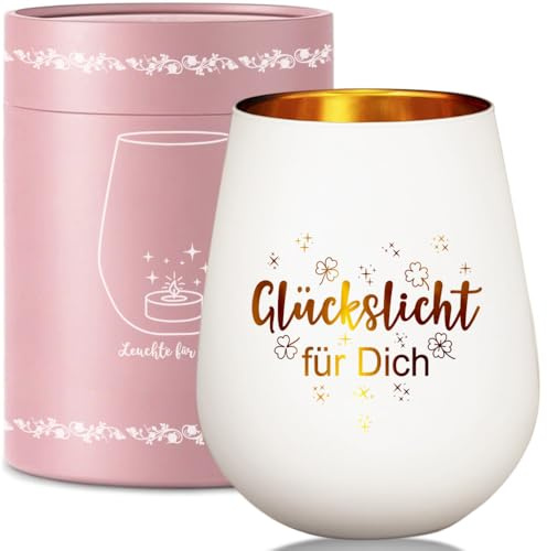 Windlicht Glas mit Geschenkbox für Frauen Geschenk, Teelichthalter mit Gravur Spruch Glückslicht für Beste Freundin Geburtstag, Dankeschön Geschenke für Freundinnen Fraud Kollegin Weihnachten