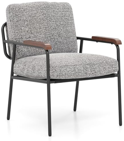 COSTWAY Linen Fabric Accent Chair, Upholstered Lounge Armchair Single Sofa Chair with Thick Cushion, Metal Frame Modern Occasional Seat Comfy Reading Armchair for Living Room Bedroom Reception, Grey