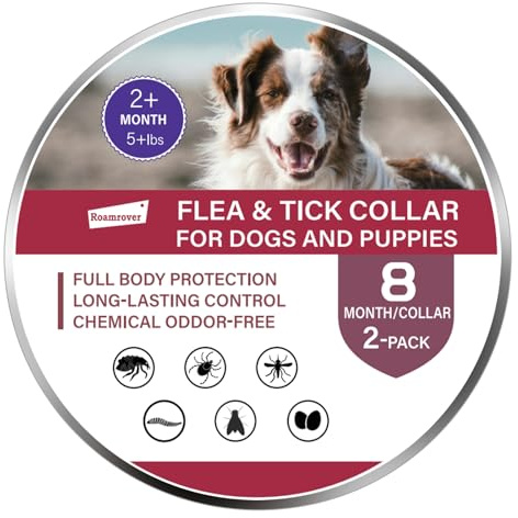 RoamRover Collar Antiparasitario Perros, Aceites Esenciales Naturales, Impermeable y Ajustable, para Perros de 8 Semanas en Adelante, Seguro con Ingredientes de Origen Vegetal(2Pcs)