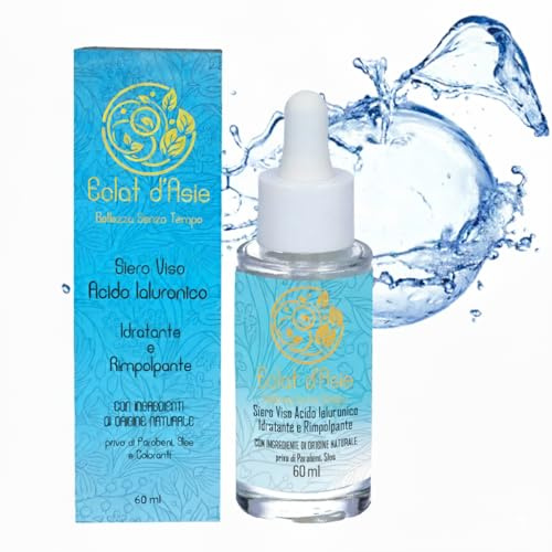 60ml Siero Viso Acido Ialuronico Triplo Peso Molecolre Antimacchia e Antiage con Vitamina C ed E, Collagene, Effetto Idratante e Rimpolpante, Formula Naturale Vegana Made in Italy
