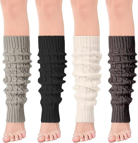 UieaMsio Calentadores Piernas Mujer de Invierno, 4 pares Calentadores Niña de Punto de Crochet, Leg Warmers de Piernas Vintage, Calentadores Altos Hasta para Otoño e Invierno