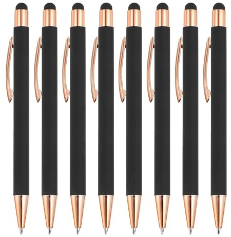 8 Pezzi Penne a Sfera Retrattili con Punta Stilo, 2 in 1 Penna a Sfera Stilo con Impugnatura Antiscivolo,Penna Stilo in Metallo ad Inchiostro Nero da 1,0 mm per Scuola, Ufficio, Casa