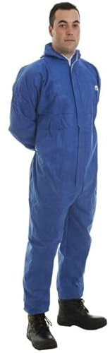 Supertouch Tuta usa e getta - Tuta protettiva in tessuto non tessuto per uso alimentare - Tuta protettiva leggera e traspirante monouso con polsini elasticizzati, Blu, M