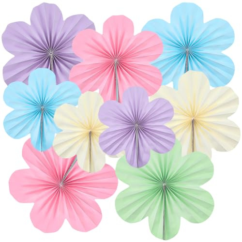 SOFPLATE 9 pz. Decorazioni da Parete con Fiori di Carta Pastello Decorazioni per Feste Primaverili Fiori Gialli Rosa e Viola Decorazioni per Compleanni Ventagli di Carta Pieghevoli da Appendere p