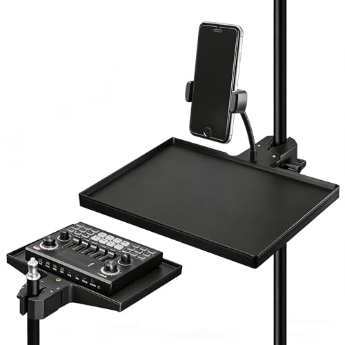Mikrofonständerablage,Clamp-On Rack Tray Holder,Sound Card Tray,Multifunktionaler Laptop-Halter mit verstellbarem Winkel, geeignet für Soundkartenfach Bühne, Live-Übertragung, Aufnahmestudio