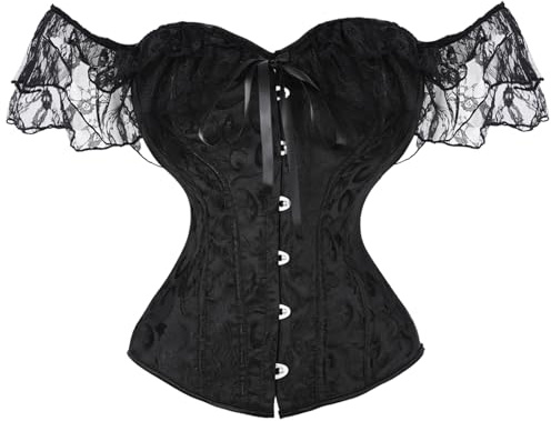 Jywmsc Svart spetkorsett för kvinnor, gotiska snör-bustier, figurformande underkläder för halloween, cosplay, fester