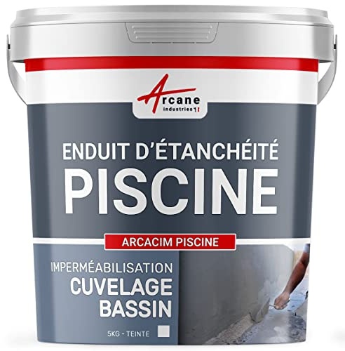 Enduit Étanchéité Hydrofuge Piscine Bassin - ARCACIM PISCINE 5 kg Blanc | Traitement Hydrofuge, Étanchéité Béton, Pierre et Supports Poreux, Résiste à la Contre-Pression - Arcane Industries